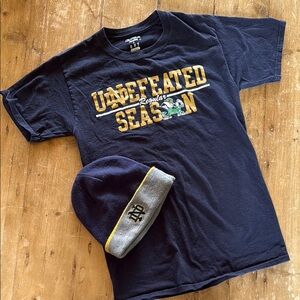 Navy Notre Dame Graphic Tee and Beanie Set